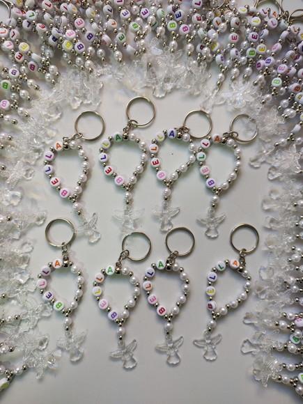 Mini Chaveiro Terço Personalizado. Anjinho Cristal