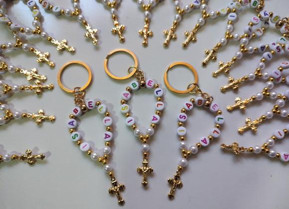 Mini Terço Chaveiro Personalizado Dourado