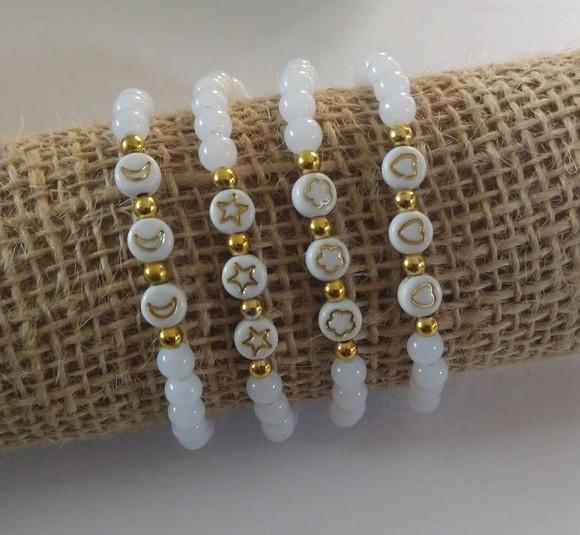 Kit com 4 Pulseiras Brancas com Dourado (infantil ou Adulto)