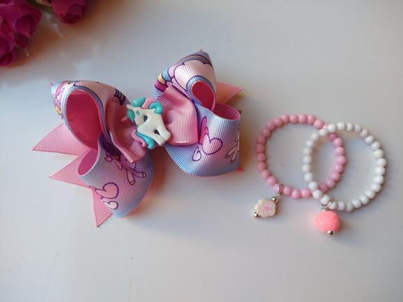 Kit Laço e Pulseiras Unicórnio