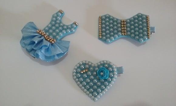 Pronta Entrega-kit Presilha de Pérolas Azuis
