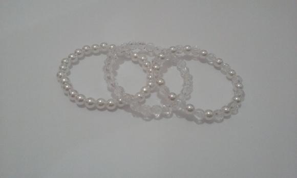 Kit De Pulseiras Pérolas Brancas Infantil