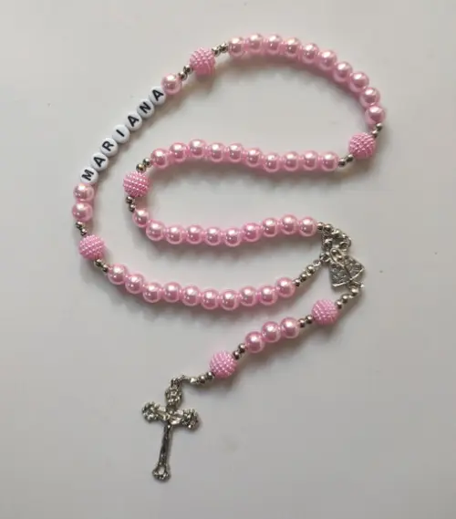 Terço Personalizado em Pérolas Rosa