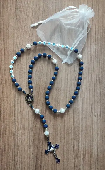 Terço Personalizado Nossa Senhora Aparecida Azul