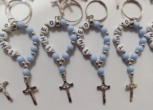 Mini Terço Chaveiro Personalizado Cruz Prata