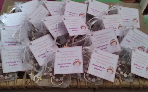 Mini Terço Chaveiro Personalizado Dourado com Tag