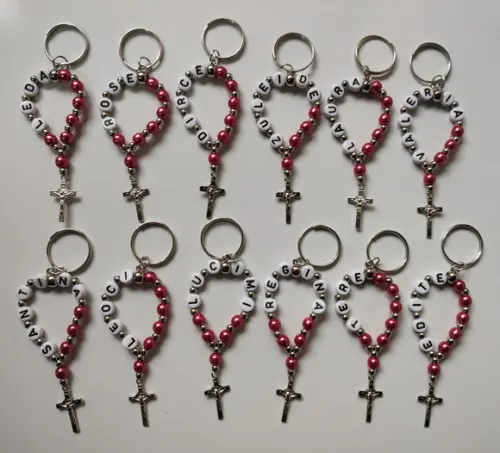 Mini Terço Chaveiro Personalizado Cruz Prata