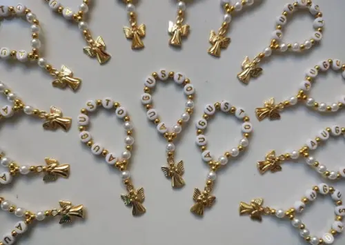Kit com 25 Terço Personalizado Anjo Dourado
