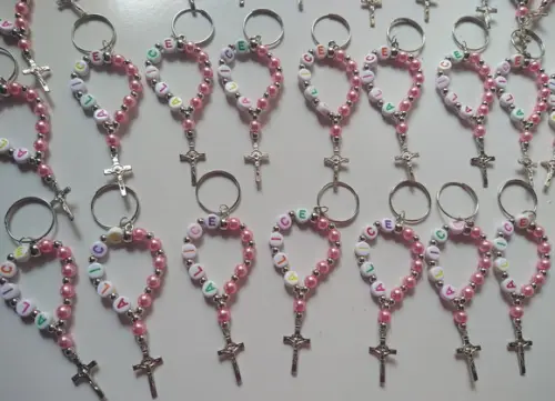 Mini Terço Chaveiro Personalizado Cruz Prata