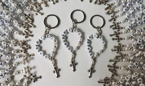 Mini Terço Chaveiro Personalizado Cruz Prata