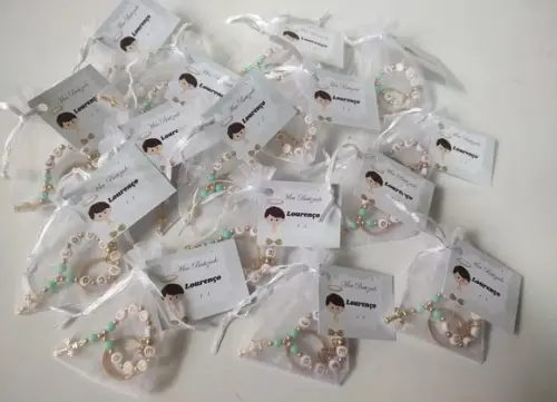 Mini Terço Chaveiro Personalizado Cruz Dourada com Tag