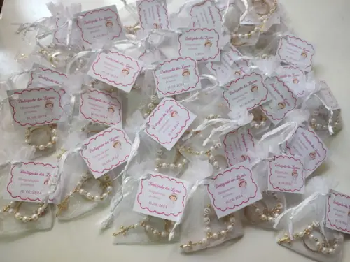 Mini Terço Chaveiro Personalizado Dourado com Tag