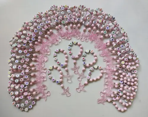 Mini Terço Personalizado Anjinho Rosa