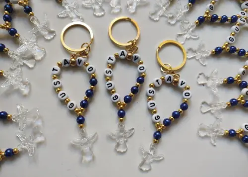 Mini Chaveiro Terço Personalizado Anjinho Cristal