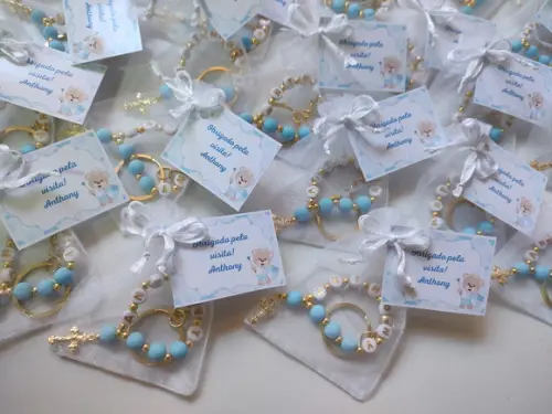 Mini Terço Chaveiro Personalizado Cruz Dourada com Tag