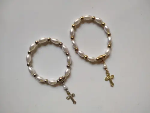 Kit com 2 Pulseiras Terço Infantil Cruz