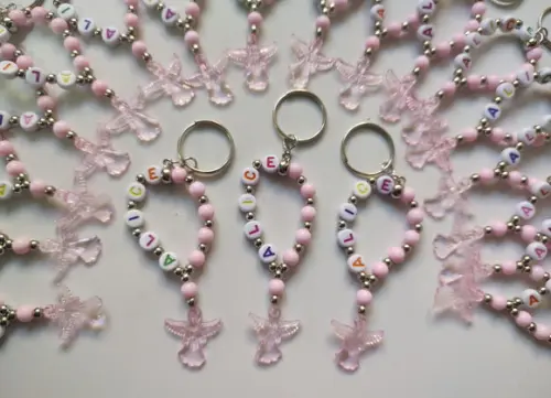 Mini Terço Chaveiro Personalizado Anjinho Rosa