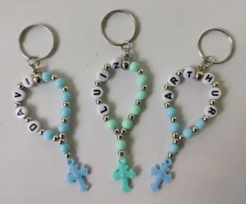 Mini Terço Chaveiro Personalizado Cruz Colorida