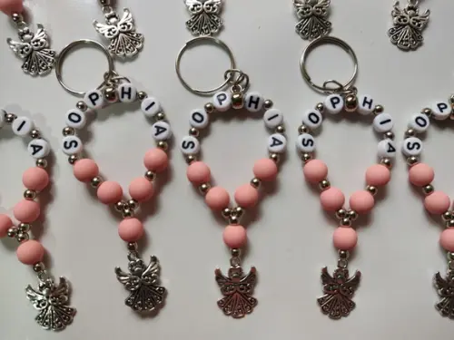 Mini Terço Chaveiro Personalizado Anjo Prata