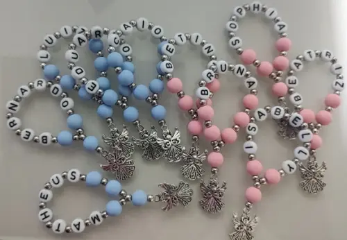 Mini Terço Personalizado Anjo Prata
