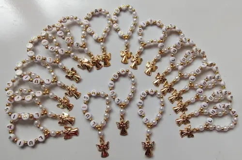 Mini Terço Personalizado Anjo Dourado com Tag