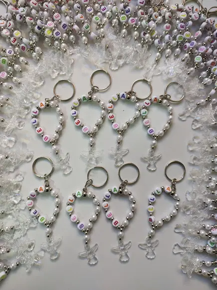 Mini Chaveiro Terço Personalizado. Anjinho Cristal