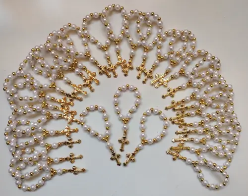 Mini Terço Cruz de Metal Dourado