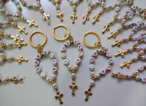 Mini Terço Chaveiro Personalizado Dourado
