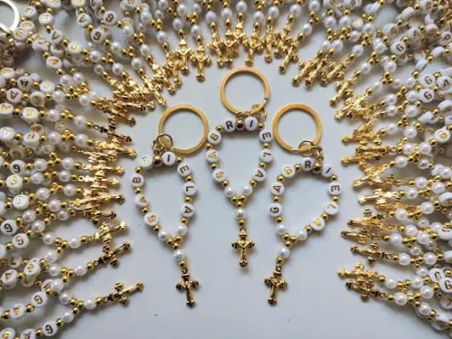 Mini Terço Chaveiro Personalizado Dourado