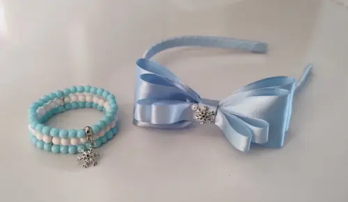 Kit com Tiara e Pulseira Floco de Neve