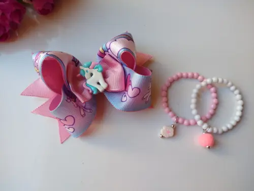 Kit Laço e Pulseiras Unicórnio