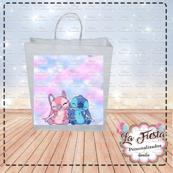 Rótulo Adesivo para Sacolinha Stitch e Angel