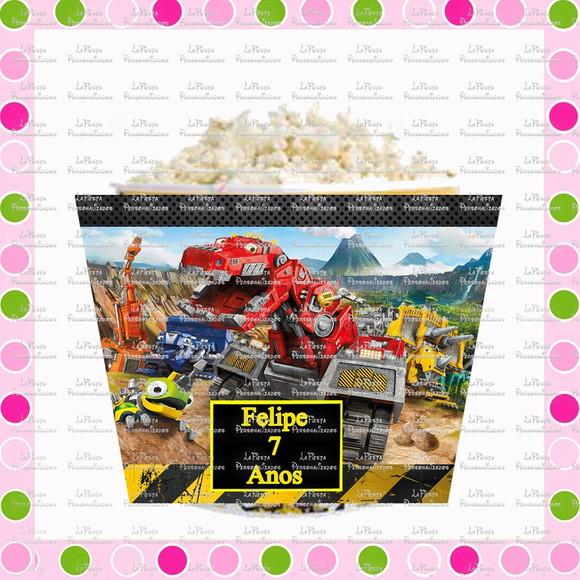 Rotulo Balde de Pipoca Dinotrux