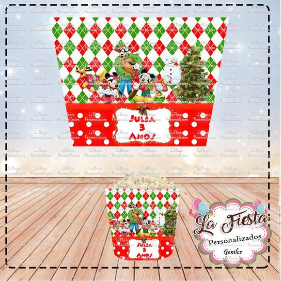 Rotulo Balde de Pipoca Mickey e Minnie Natal