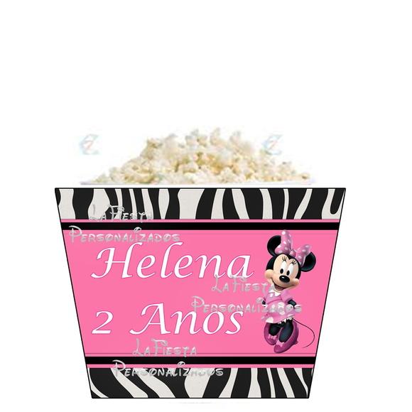 Rotulo Balde de Pipoca Minnie Rosa Zebra