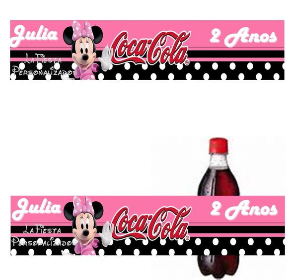 Rótulo Coca Cola Minnie Rosa 19,5x3,5 Cm