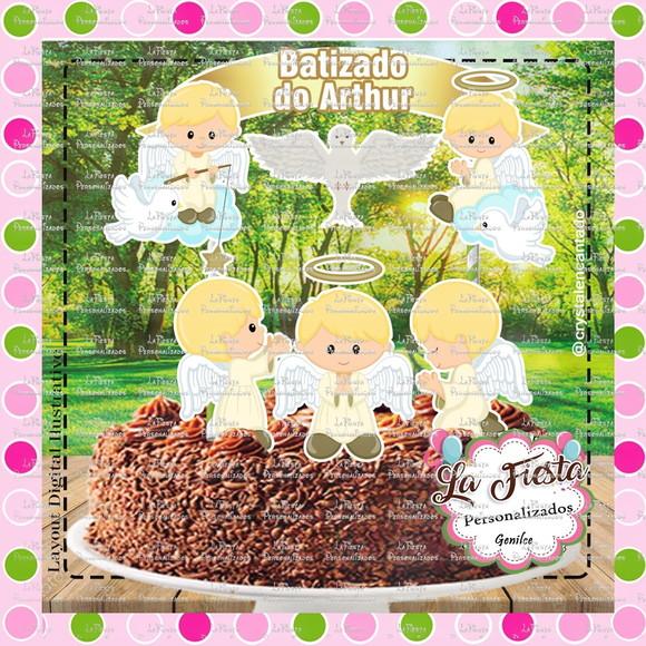 Topo de Bolo Batizado Anjo