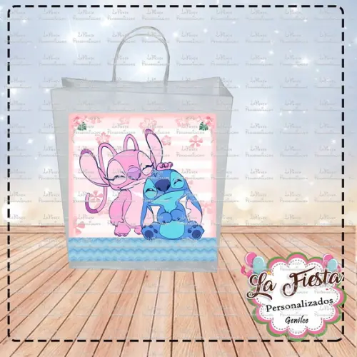 Rótulo Adesivo para Sacolinha Stitch e Angel