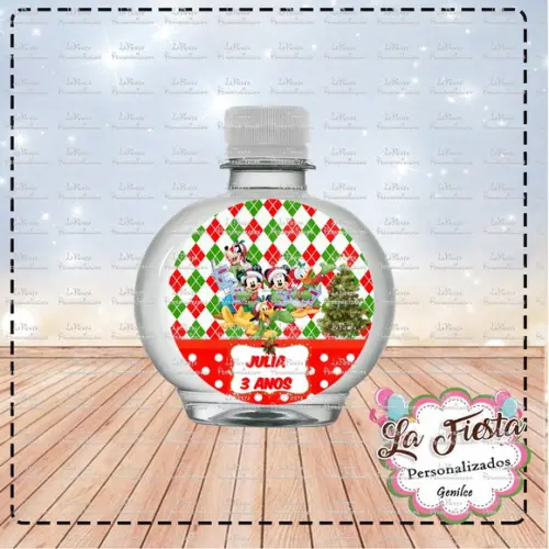 Rotulo Agua Redonda Mickey e Minnie Natal