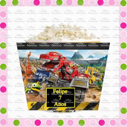 Rotulo Balde de Pipoca Dinotrux
