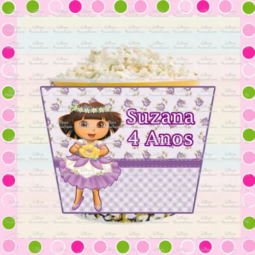 Rotulo Balde de Pipoca Dora Aventureira