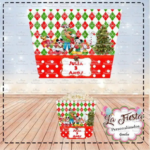Rotulo Balde de Pipoca Mickey e Minnie Natal