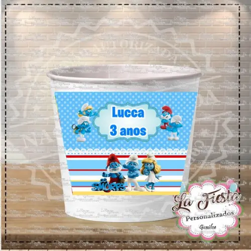 Rotulo Balde de Pipoca os Smurfs