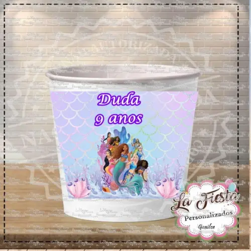 Rotulo para Balde de Pipoca Ariel a Pequena Sereia