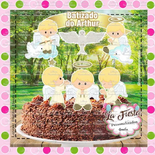 Topo de Bolo Batizado Anjo