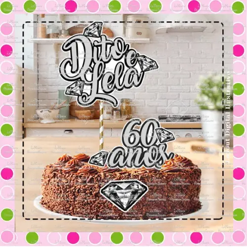 Topo de Bolo Bodas de Diamante