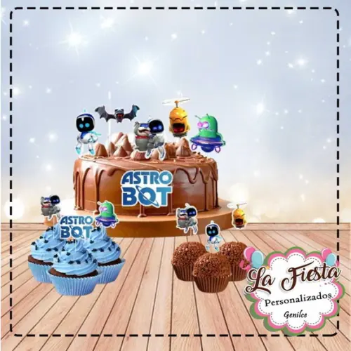 Topo de Bolo e 25 Tag Topper Docinhos Astro Bot