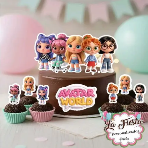 Topo de Bolo e 25 Tag Topper Docinhos Avatar World