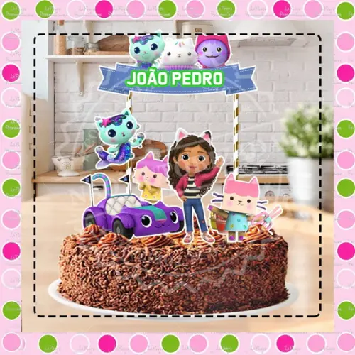 Topo de Bolo Gabby's Dollhouse