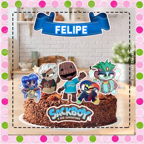 Topo de Bolo Sackboy: Uma Grande Aventura